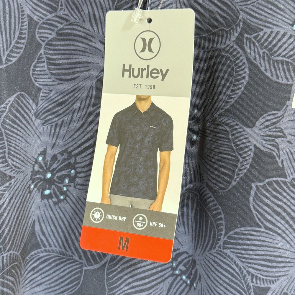 NEW Mens Hurley Golf Polo Aloha Blue Floral Shirt Quick Dry UPF 50+ Size Medium - Picture 5 of 9